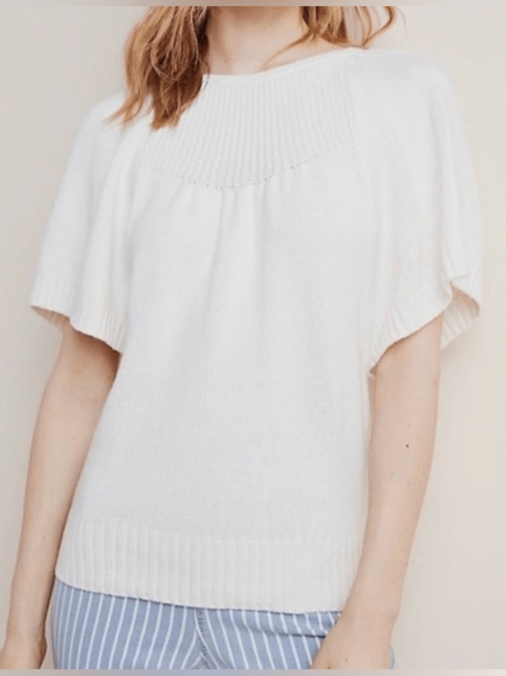 Anthropologie Belle Flutter Sleeve Wool Blend Sweater Ivory M
